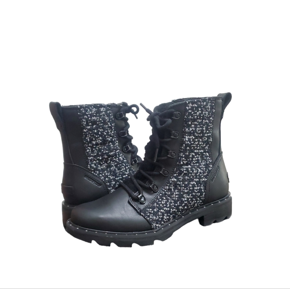 SOREL Women's Lennox Lace Cozy Winter Shearling Bootie Black Size 9 NIB